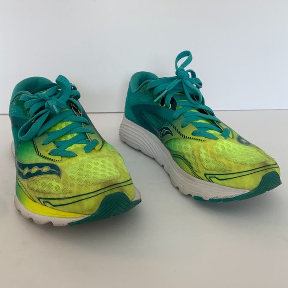 Saucony Neon Green & Teal Kinvara 7 Everun Running Shoes - Picture 4 of 13